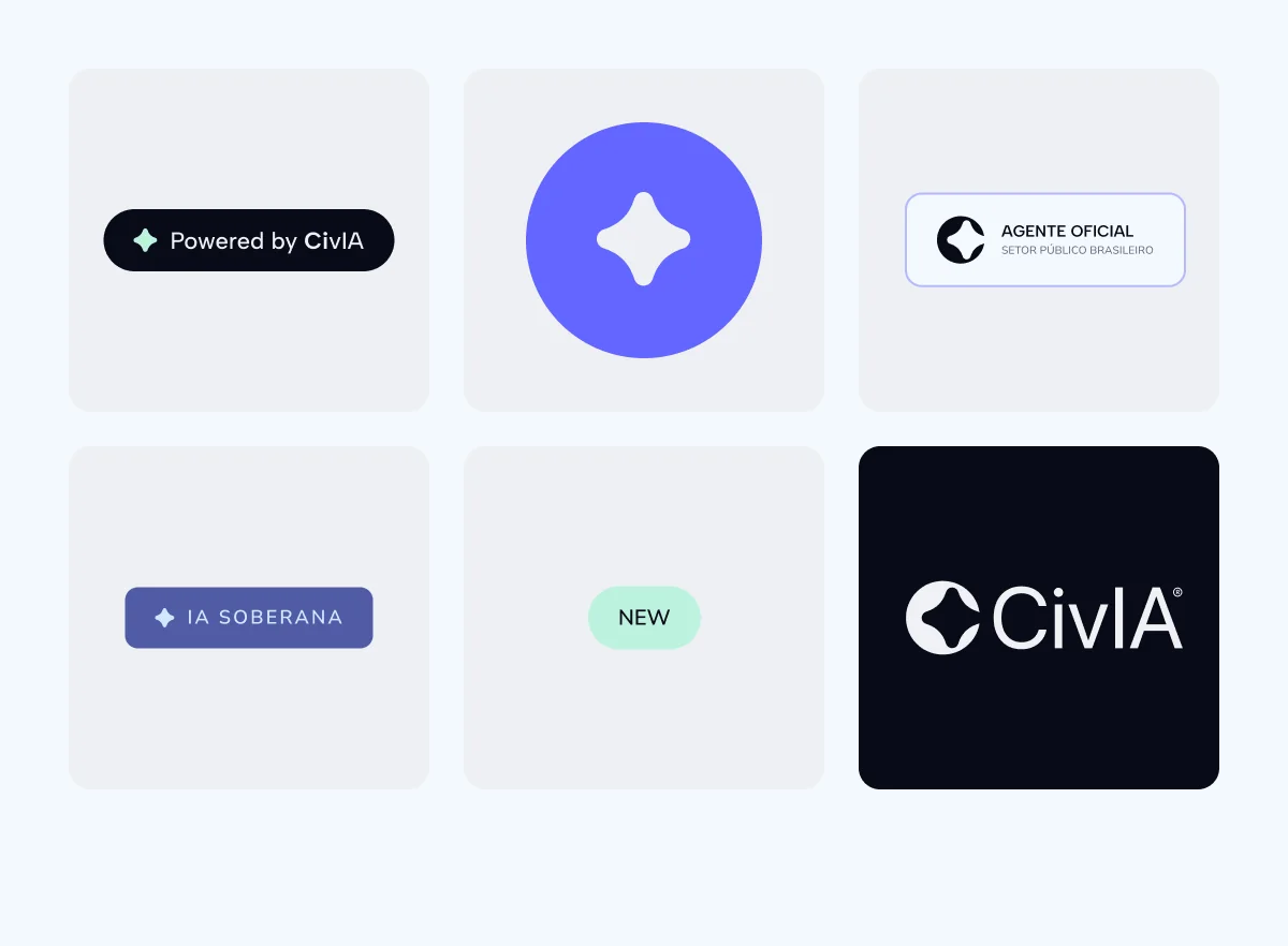Badges and labels: Powered by CivIA, sovereign AI, official agent, NEW