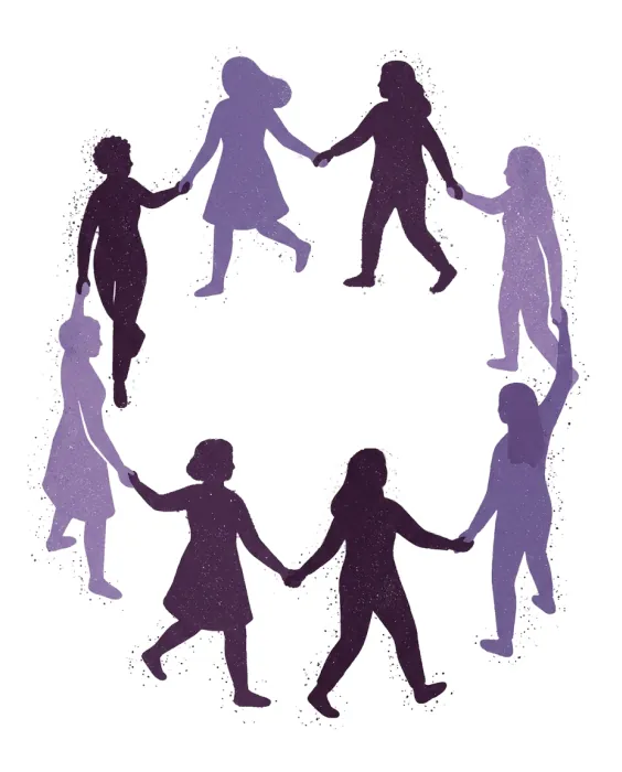 Silhouettes of women holding hands in a circle