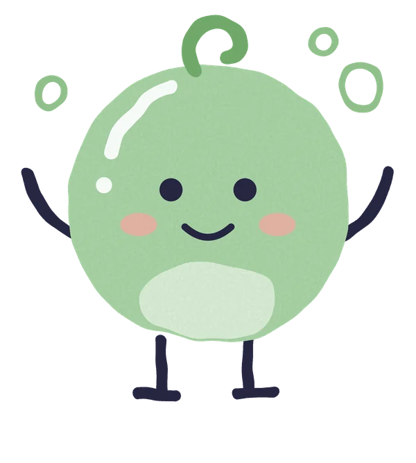 Bolha: a leaf-green bubble with open arms, a shine and a curl on top