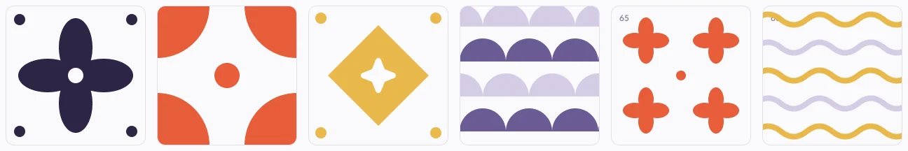 Six repeatable pattern tiles