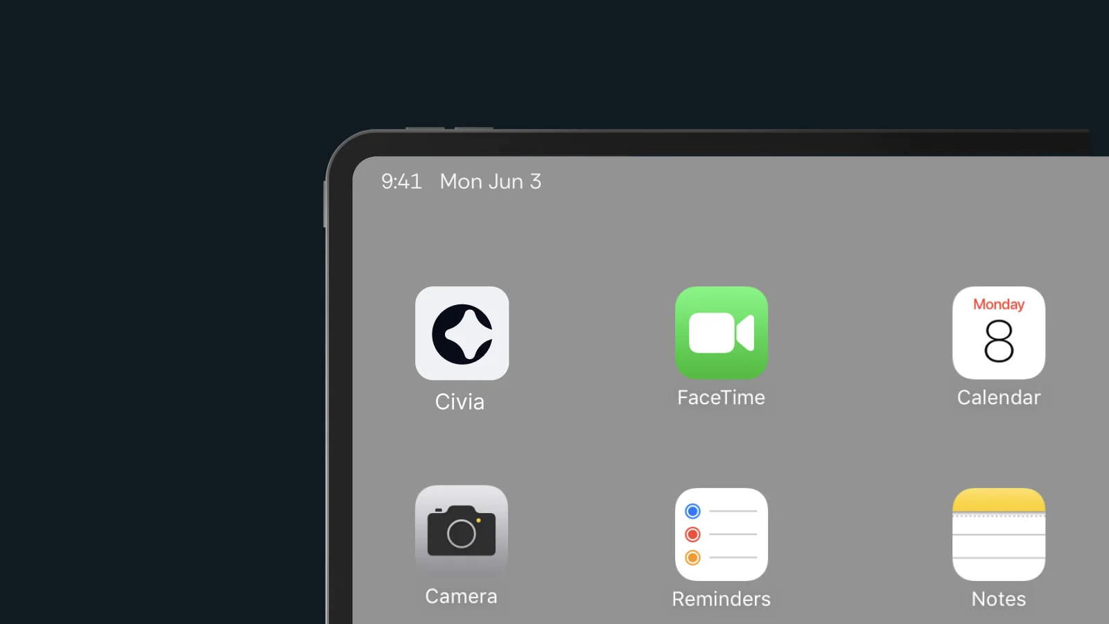 Civia app icon on an iPad home screen next to FaceTime and Calendar