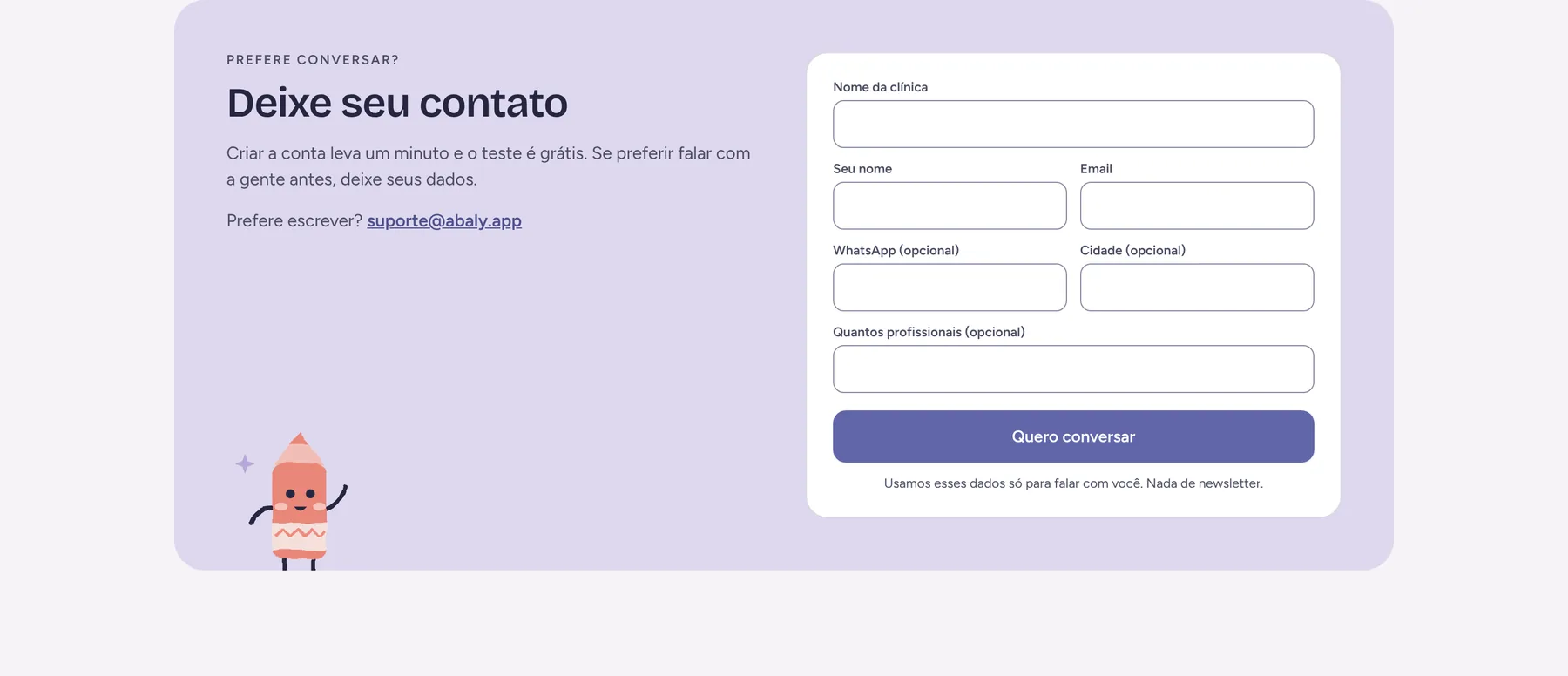 Landing page section: contact