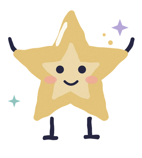 Estrela: a soft yellow star waving, with a shine and a trail of sparkles