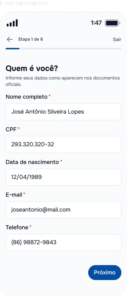 Step 1: personal data