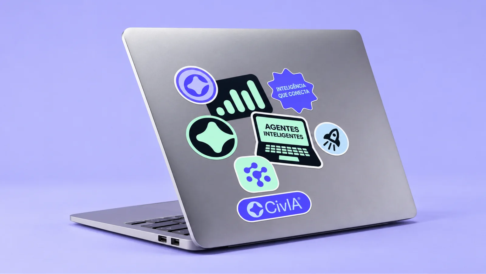 Laptop lid covered in Civia stickers