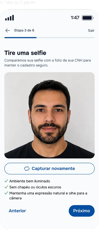 Step 3: selfie compared with the driver's licence photo