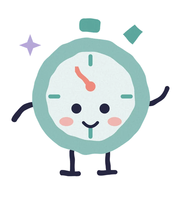 Cronômetro: a teal stopwatch with a light face, a button and a coral hand