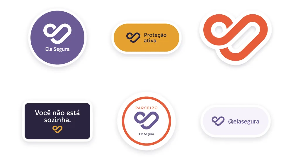 Six die-cut stickers: round logo, active protection, symbol, quote, partner seal, handle
