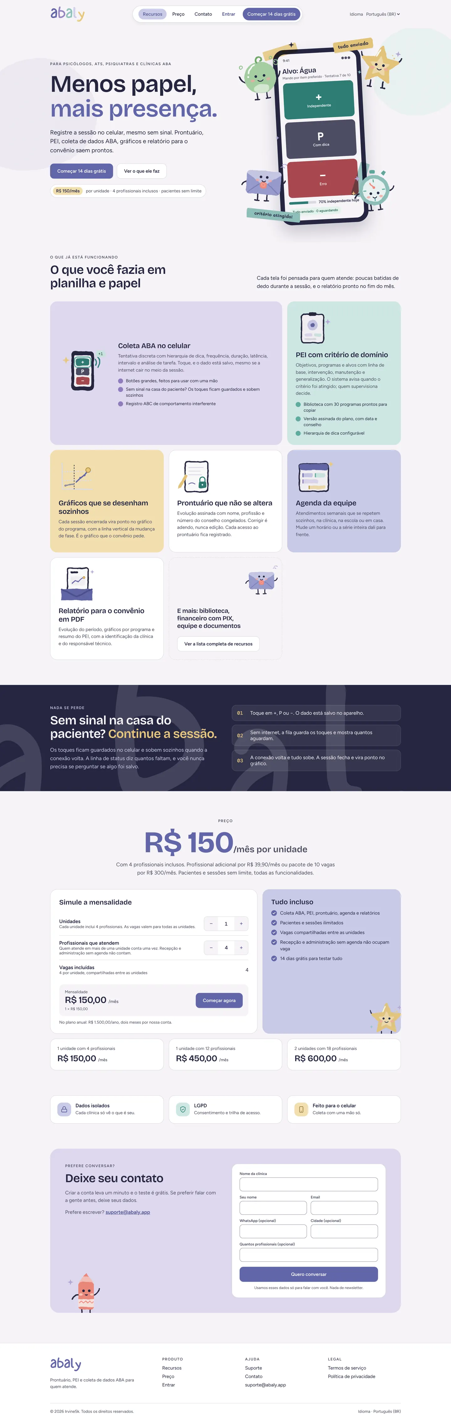 The full Abaly landing page at desktop width