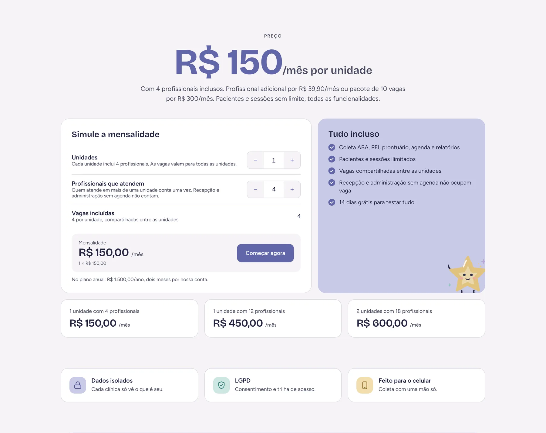 Landing page section: pricing
