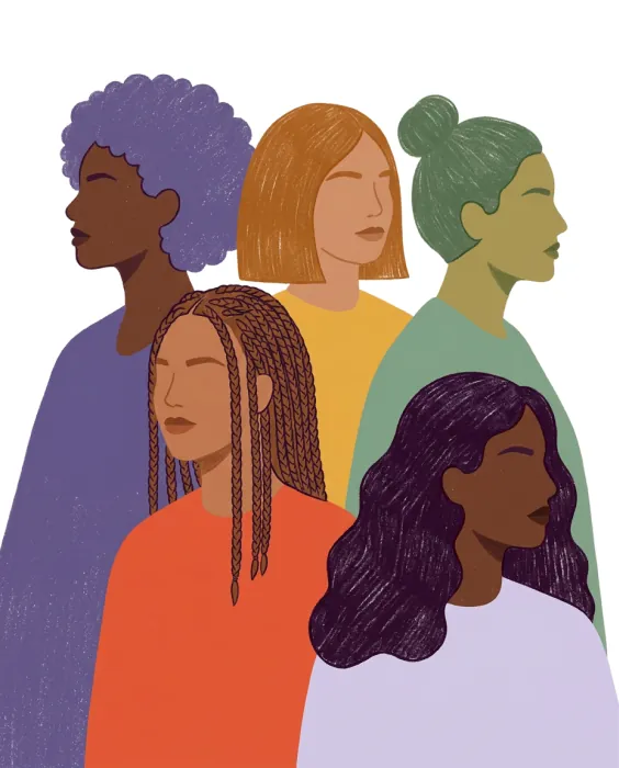 Five women in profile, overlapping
