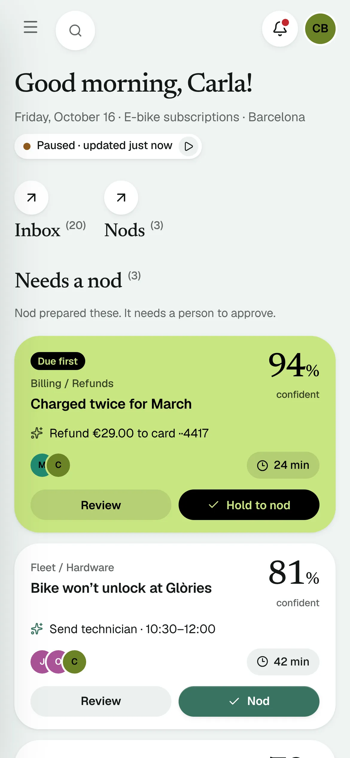 The dashboard at phone width: cards stack, the mode switch moves into the drawer